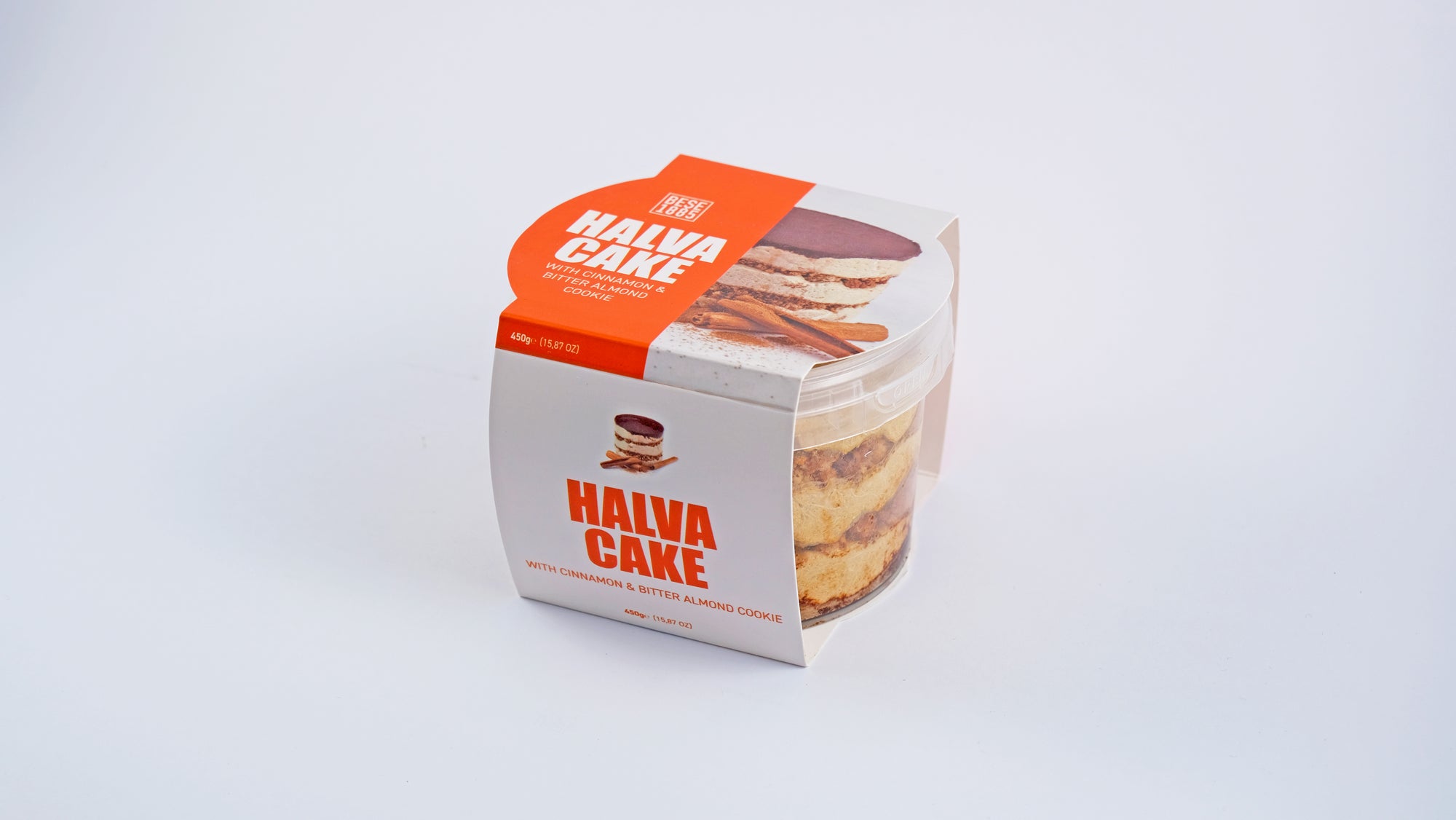 Left side view of Premium Halva Cake – Cinnamon & Bitter Almond – 450g
Linkerzijde van Premium Halva Cake – Kaneel & Bittere Amandel – 450g
Linke Seite des Premium Halva-Kuchens – Zimt & Bittermandel – 450g