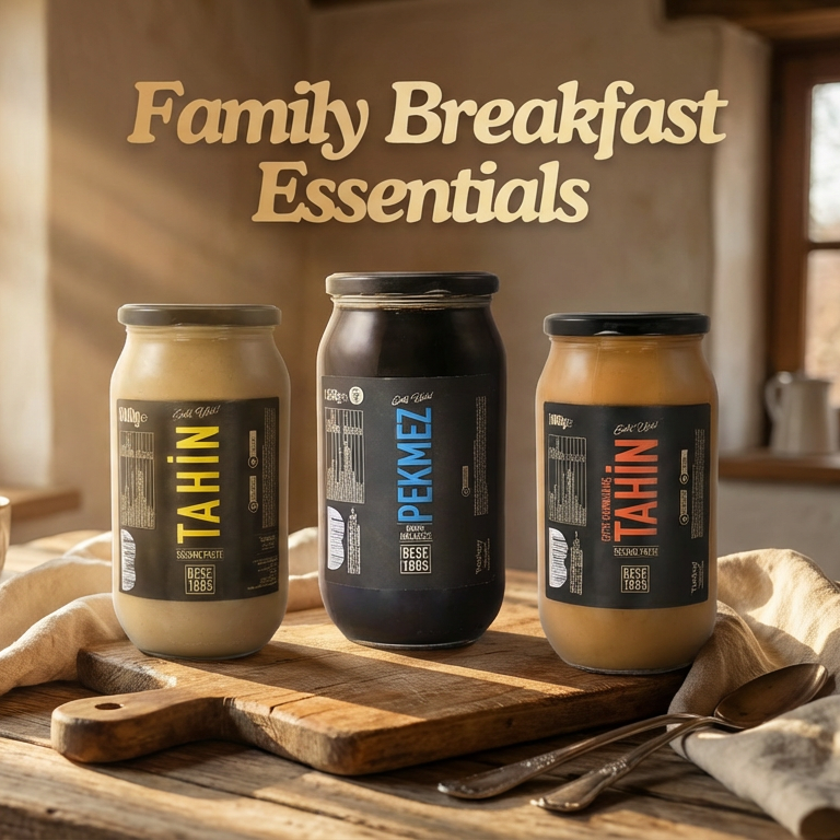 Premium Family Breakfast Essentials Pack | Double-Roasted Tahini, Classic Tahini & Grape Molasses - TurkelloFoods