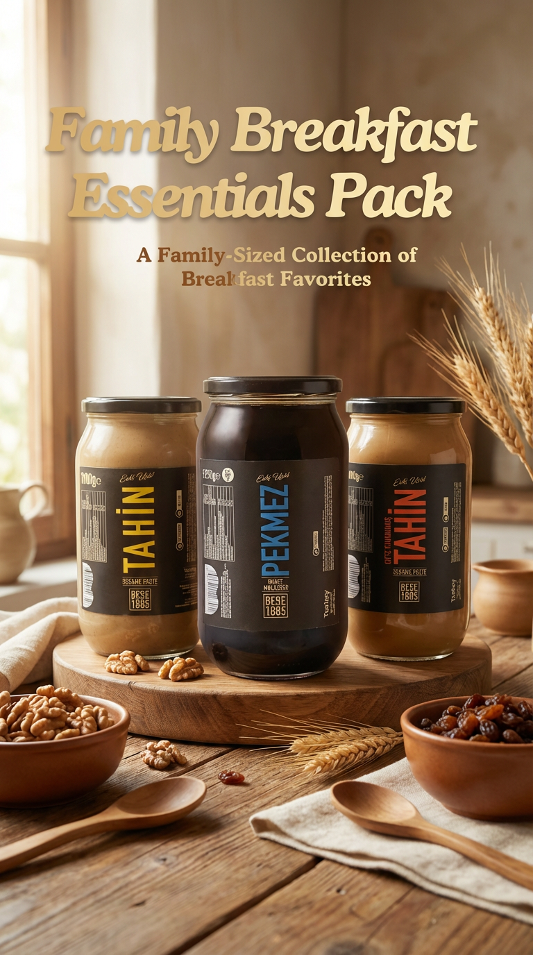 Premium Family Breakfast Essentials Pack | Double-Roasted Tahini, Classic Tahini & Grape Molasses - TurkelloFoods