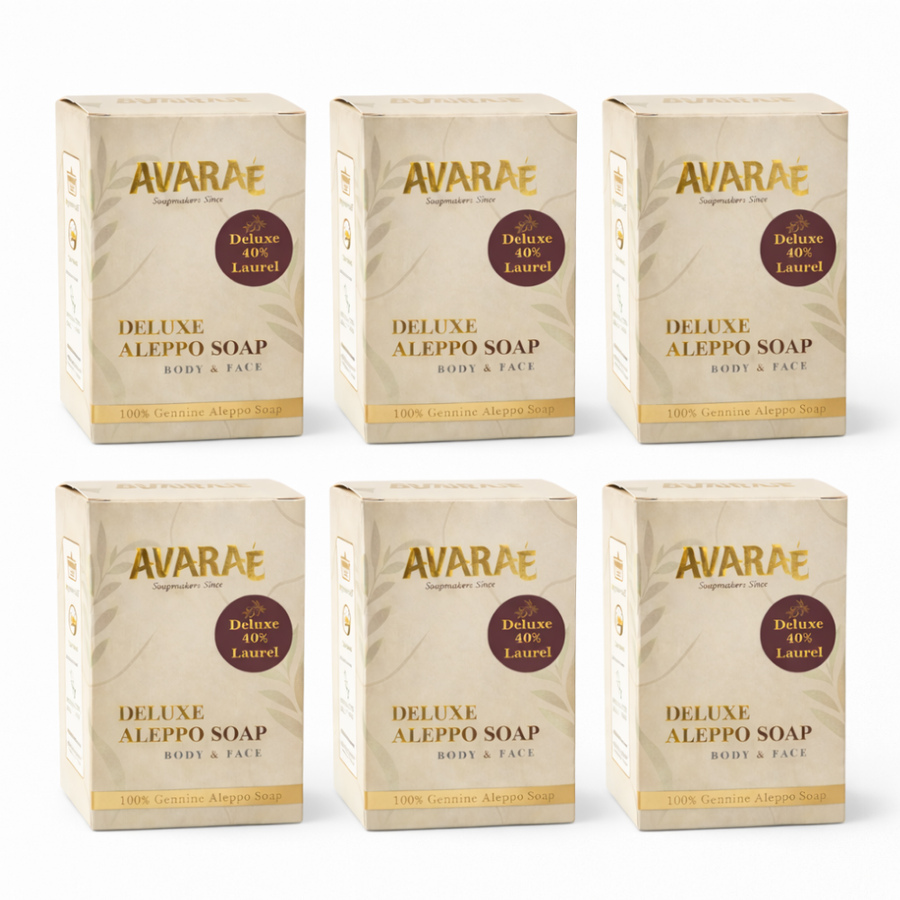 AVARAÉ Deluxe Aleppo Zeep Set – 6-Pack (40% Laurierbesolie) (200g) Avaraé