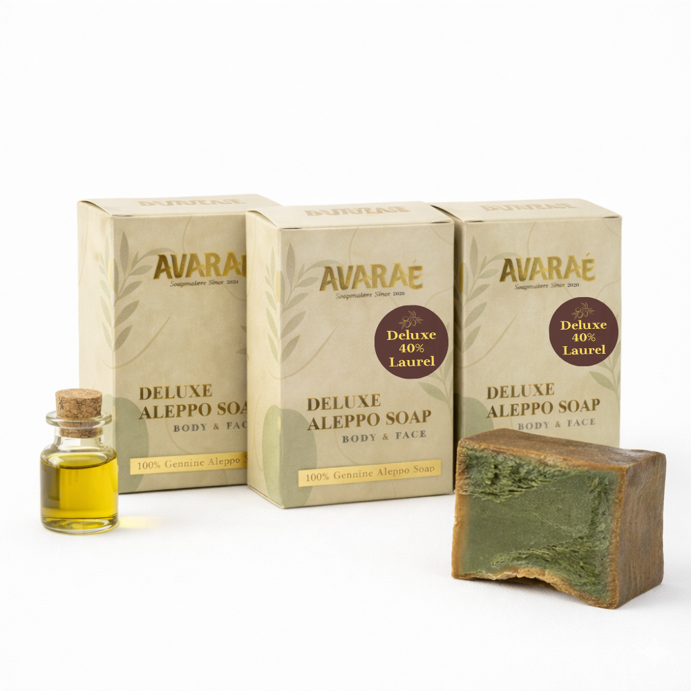 AVARAÉ Deluxe Aleppo Zeep Set – 3-Pack (40% Laurierbesolie) (200g) Avaraé