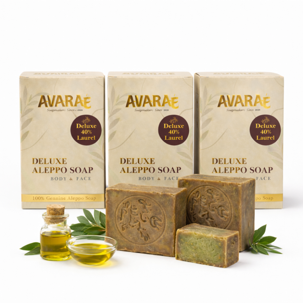 AVARAÉ Deluxe Aleppo Zeep Set – 3-Pack (40% Laurierbesolie) (200g) Avaraé