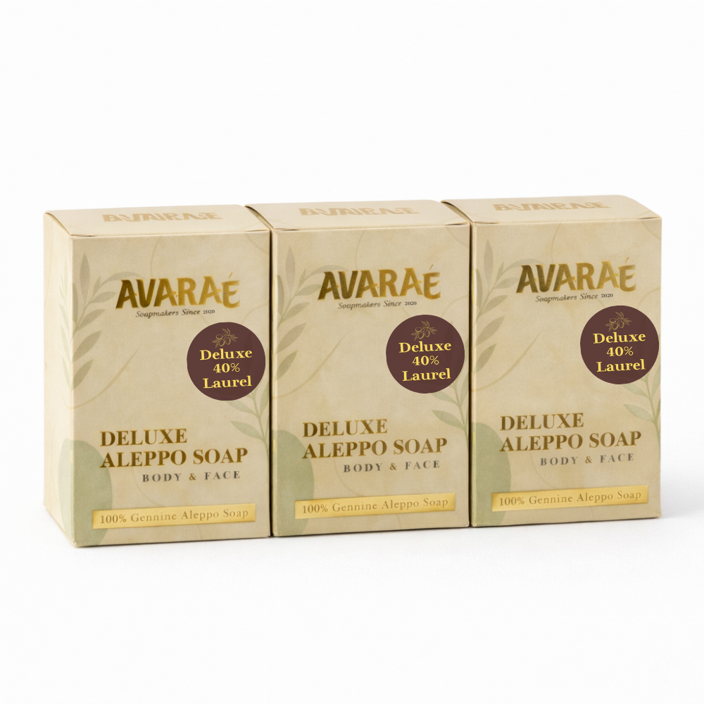AVARAÉ Deluxe Aleppo Zeep Set – 3-Pack (40% Laurierbesolie) (200g) Avaraé