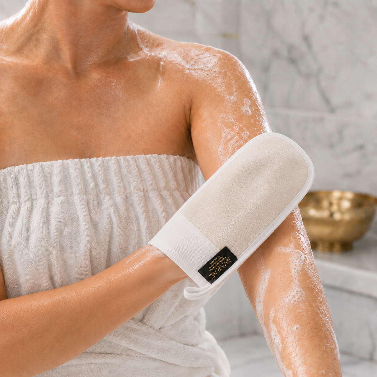 Avaraé Kese Handschoen Wit — Premium Scrub voor Gezicht & Lichaam