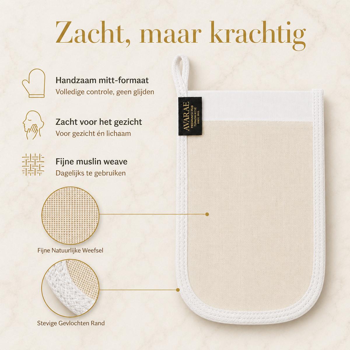 Avaraé Kese Handschoen Wit — Premium Scrub voor Gezicht & Lichaam