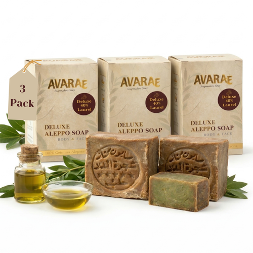 AVARAÉ Deluxe Aleppo Soap Set – 3-Pack (40% Laurel Berry Oil) (200 g) Avaraé