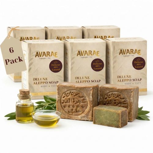 AVARAÉ Deluxe Aleppo Soap Set – 6-Pack (40% Laurel Berry Oil) (200 g) Avaraé