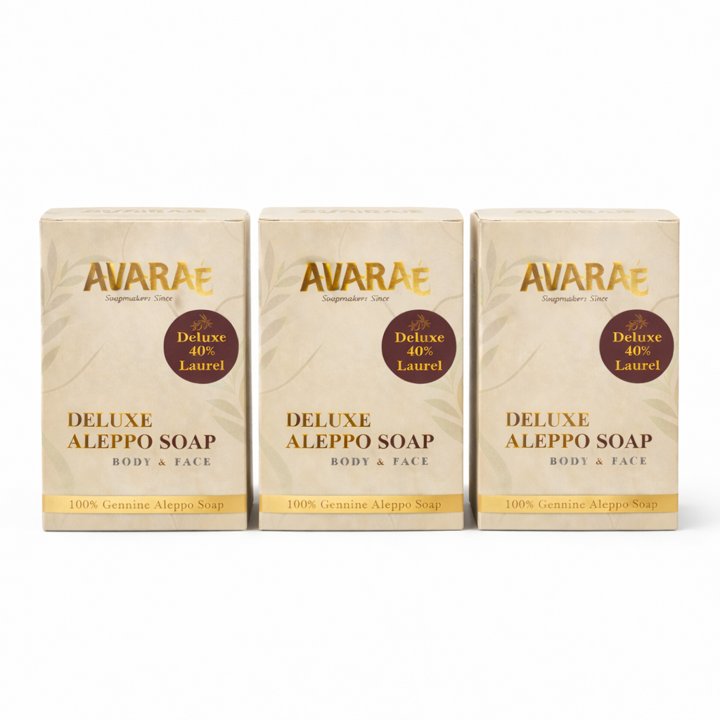 AVARAÉ Deluxe Aleppo Soap Set – 3-Pack (40% Laurel Berry Oil) (200 g) Avaraé