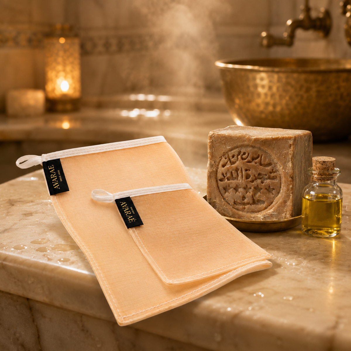 Avaraé Zijden Ritueel Set — Zijden Kese Duo + Aleppo Zeep 40%