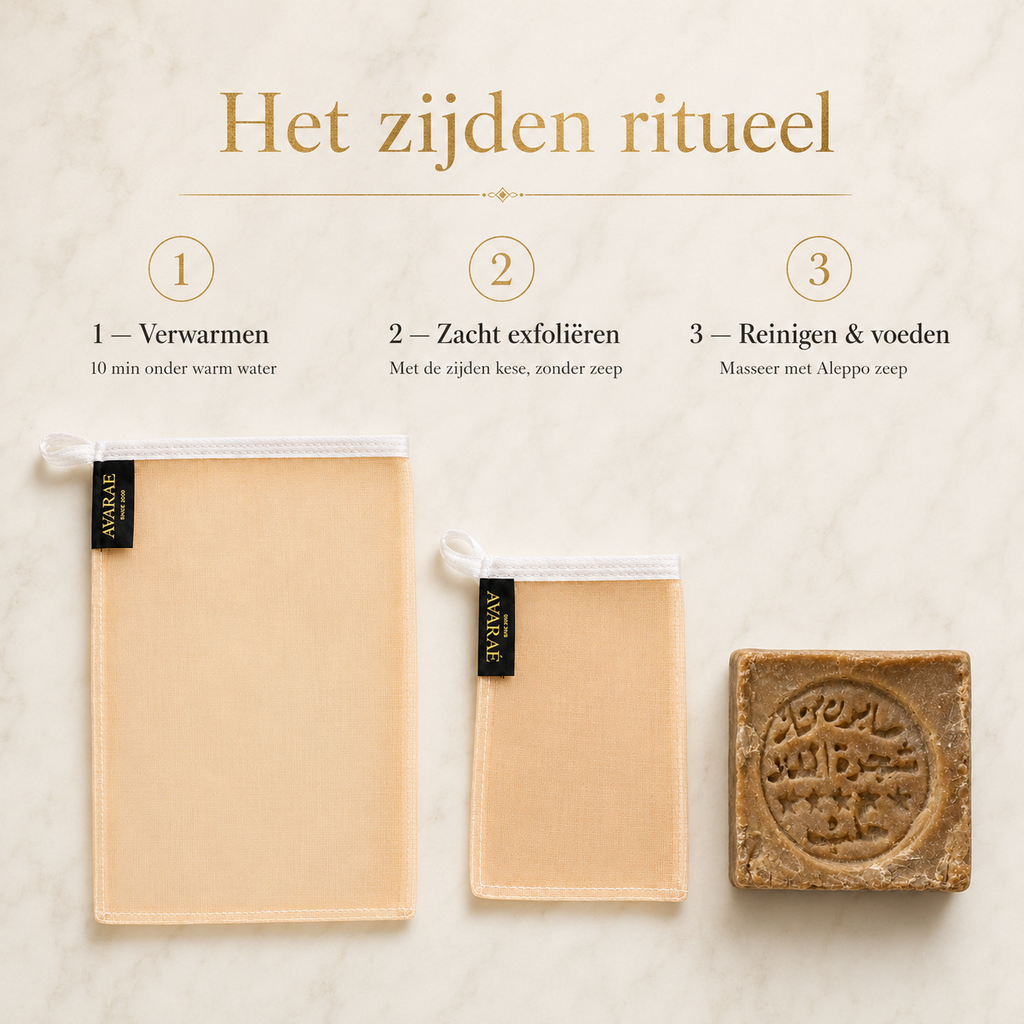 Avaraé Zijden Ritueel Set — Zijden Kese Duo + Aleppo Zeep 40%