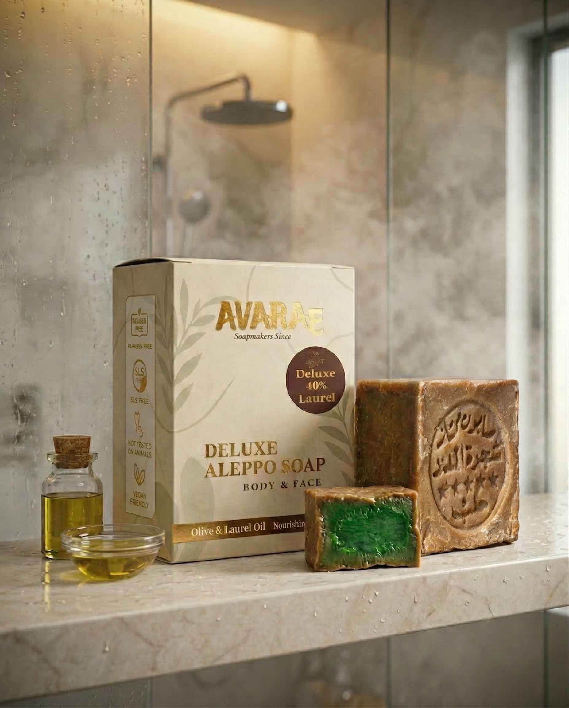 AVARAÉ Deluxe Aleppo Soap Set – 3-Pack (40% Laurel Berry Oil) (200 g) Avaraé