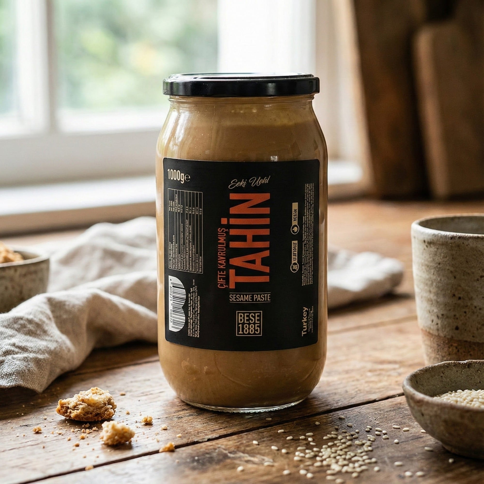 Premium Double Roasted Tahini Halva – 1000g Glass Jar TurkelloFoods