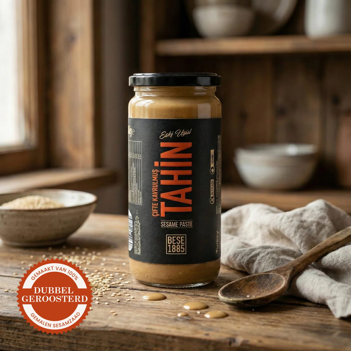 Premium Double Roasted Tahini Halva – 500g Glass Jar TurkelloFoods