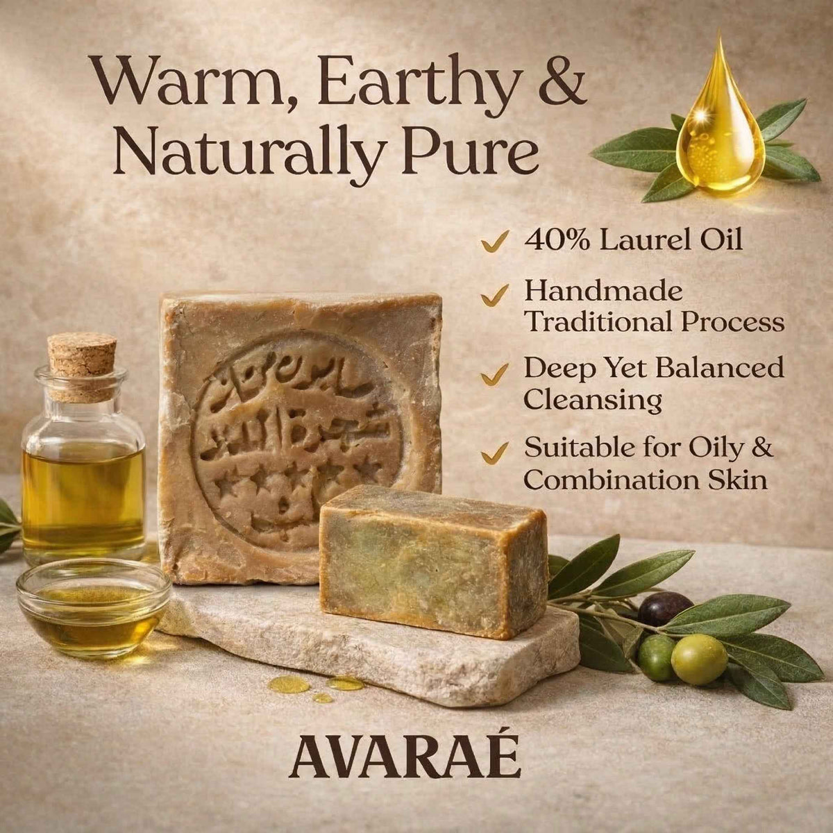 Avaraé Hammam Ritueel Set — Kese + Aleppo Zeep 40% Laurier