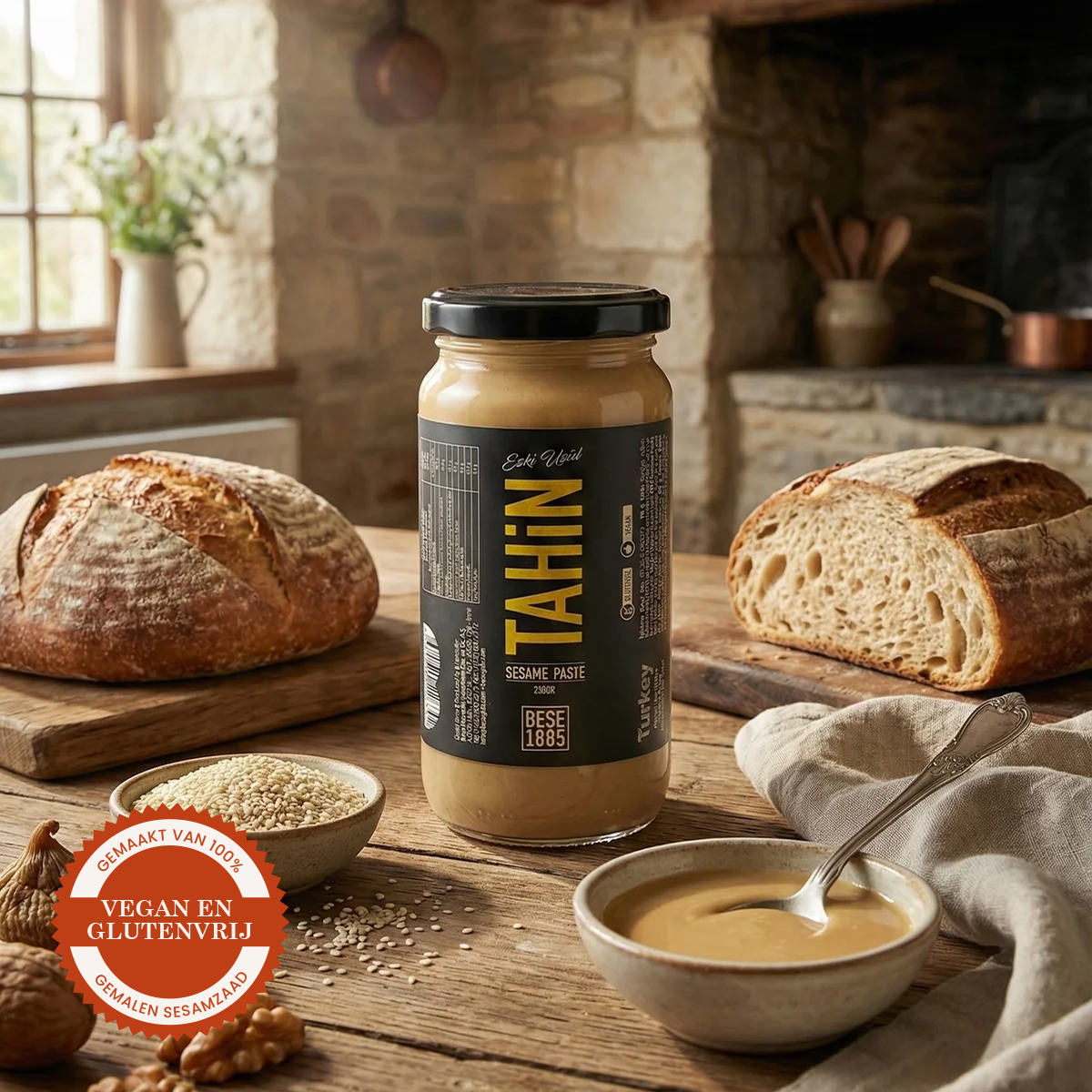 Premium Turkish Tahini – Stone-Ground Sesame Paste (500g Family Jar) TurkelloFoods